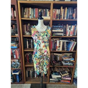 jams world vintage aloha tiki print short dress sz 9 back zip tank dress